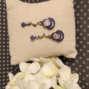 Gunmetal Star and Moon Celestial Drop Earrings w Blue and White CZs NWOT